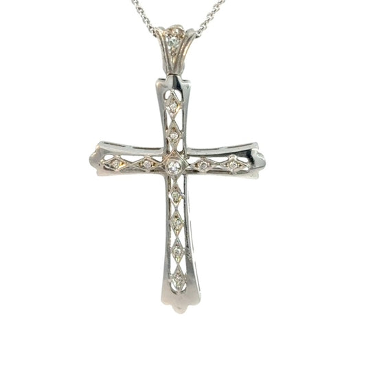 Cubic Zirconia White Gold Cross Charm 14K, 5.3g