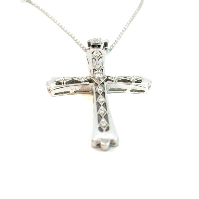 Cubic Zirconia White Gold Cross Charm 14K, 5.3g