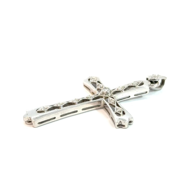 Cubic Zirconia White Gold Cross Charm 14K, 5.3g