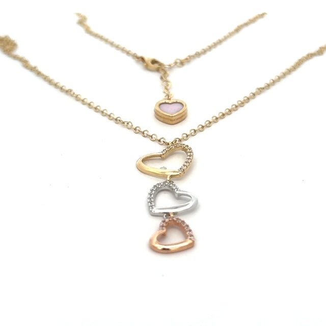 Triple Heart Charm Necklace 4.6g, 14k