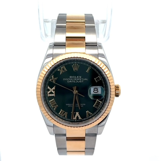 Rolex Oyster Datejust 36MM Stainless Steel and Yellow Gold, Olive Green Roman Dial