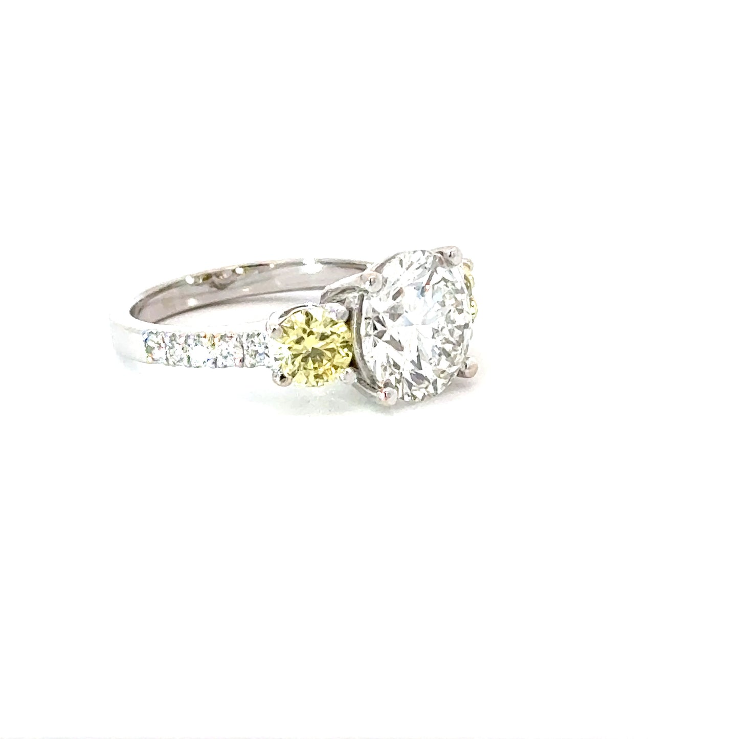 3.57-Carat Lab-Grown Oval Cut Diamond Engagement Ring, Fancy Yellow Color, VVS2 Clarity, 18K