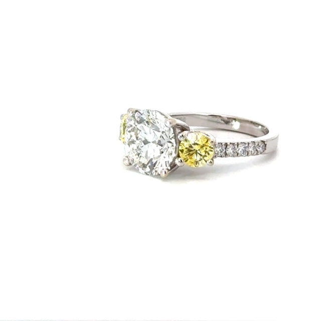 3.57-Carat Lab-Grown Oval Cut Diamond Engagement Ring, Fancy Yellow Color, VVS2 Clarity, 18K