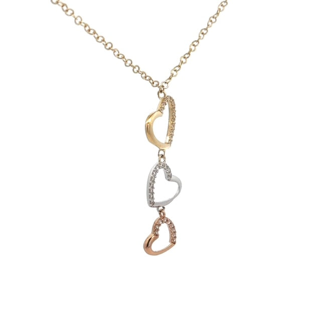 Triple Heart Charm Necklace 4.6g, 14k