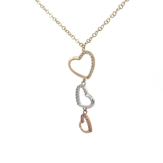 Triple Heart Charm Necklace 4.6g, 14k