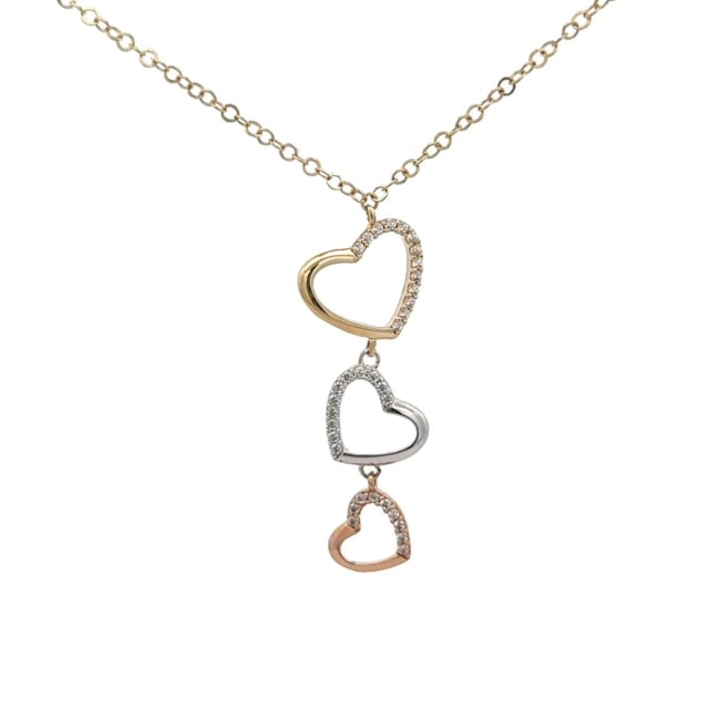 Triple Heart Charm Necklace 4.6g, 14k