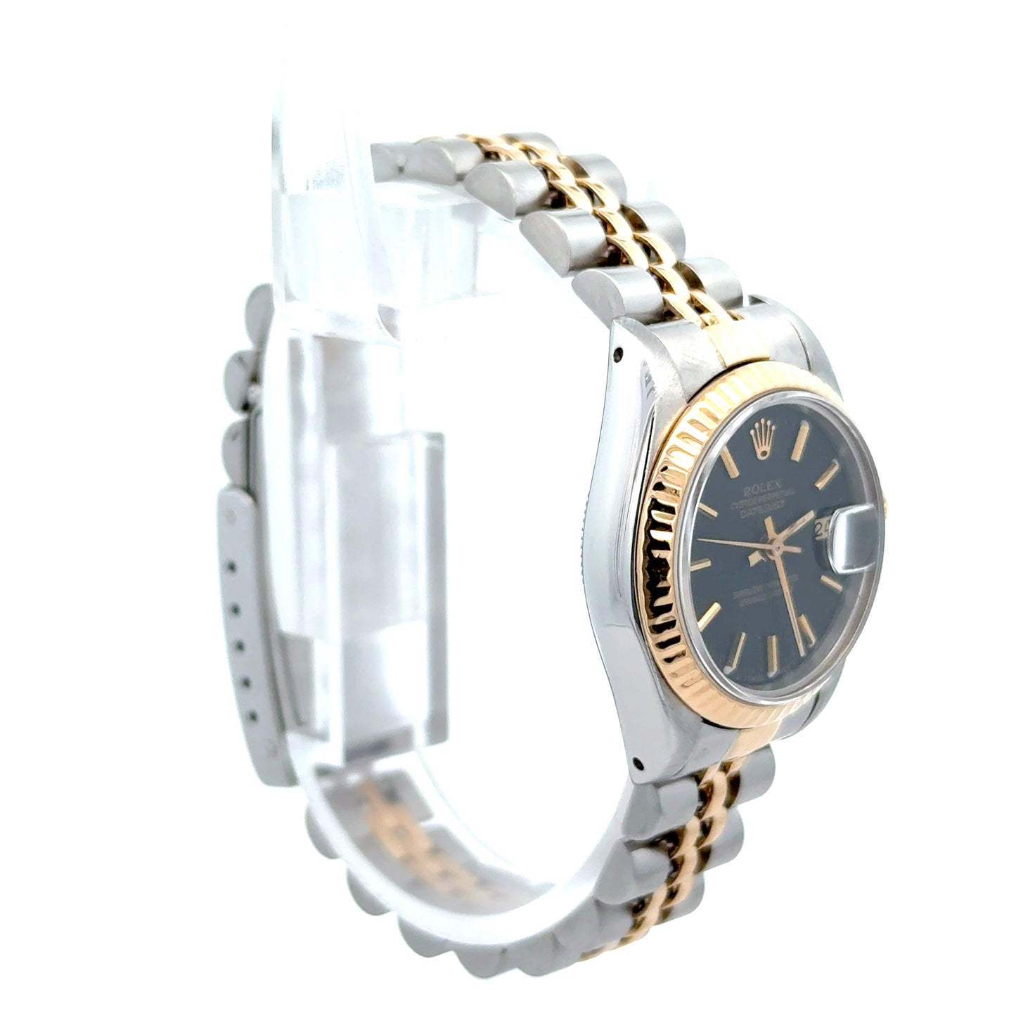 Ladies Rolex DateJust Black Two-Tone 18k Yellow Gold Jubilee Bracelet 26MM