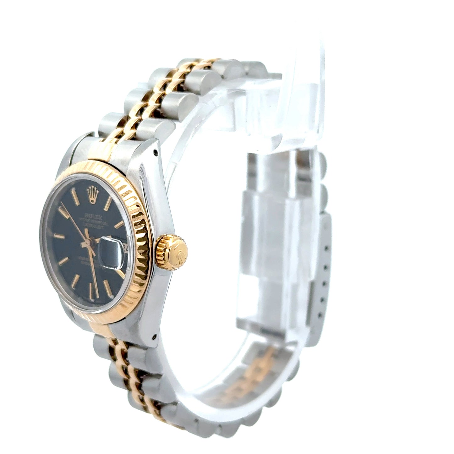 Ladies Rolex DateJust Black Two-Tone 18k Yellow Gold Jubilee Bracelet 26MM