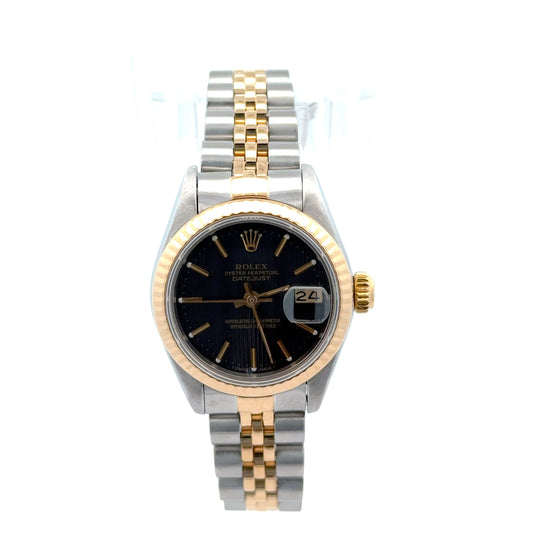 Ladies Rolex DateJust Black Two-Tone 18k Yellow Gold Jubilee Bracelet 26MM