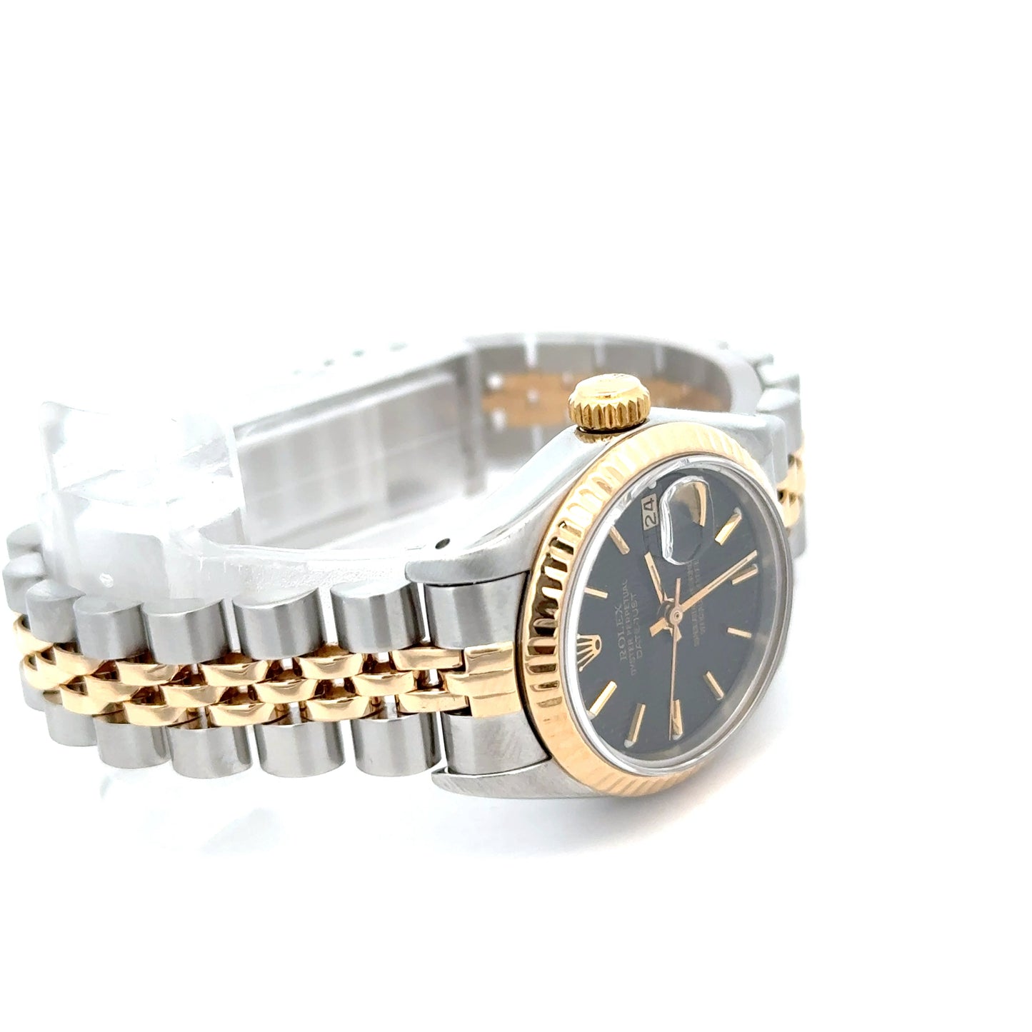 Ladies Rolex DateJust Black Two-Tone 18k Yellow Gold Jubilee Bracelet 26MM