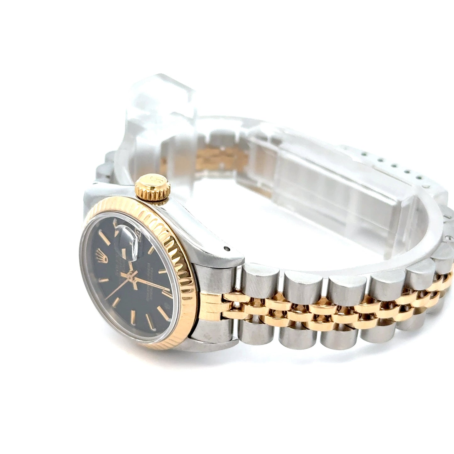 Ladies Rolex DateJust Black Two-Tone 18k Yellow Gold Jubilee Bracelet 26MM