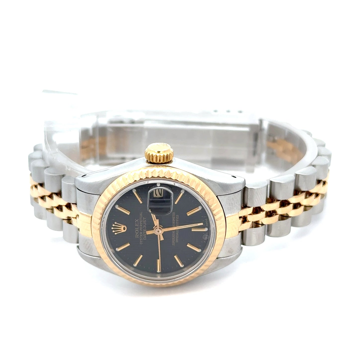 Ladies Rolex DateJust Black Two-Tone 18k Yellow Gold Jubilee Bracelet 26MM