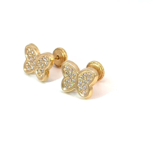 Cubic Zirconia Butterfly Gold Studs Earrings 0.6g 14k