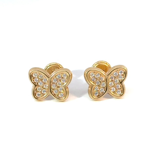 Cubic Zirconia Butterfly Gold Studs Earrings 0.6g 14k