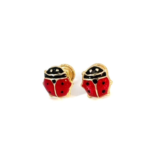 LadyBug Earrings 0.4g, 14k