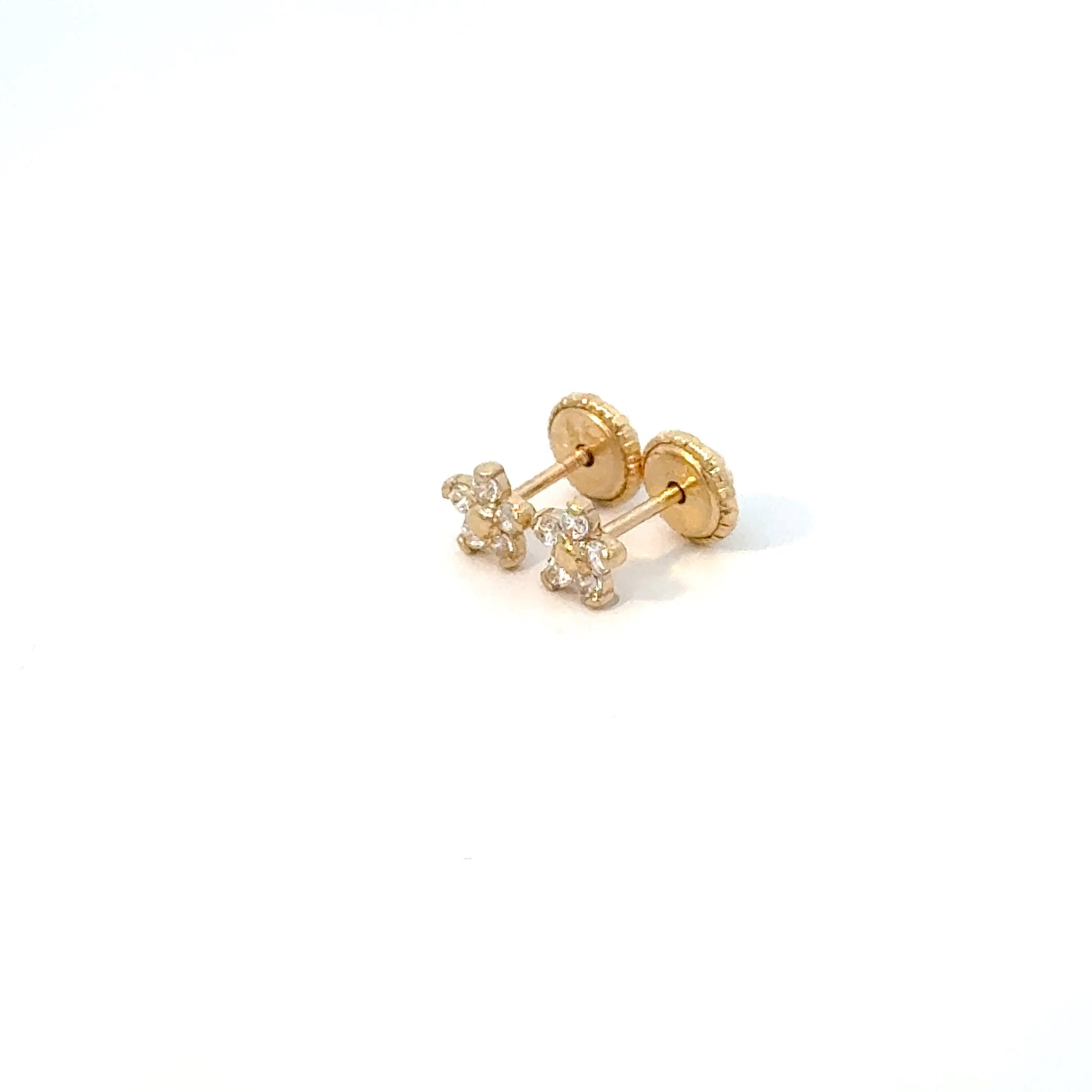 Cubic Zirconia Gold Flower Studs 0.5g 14k