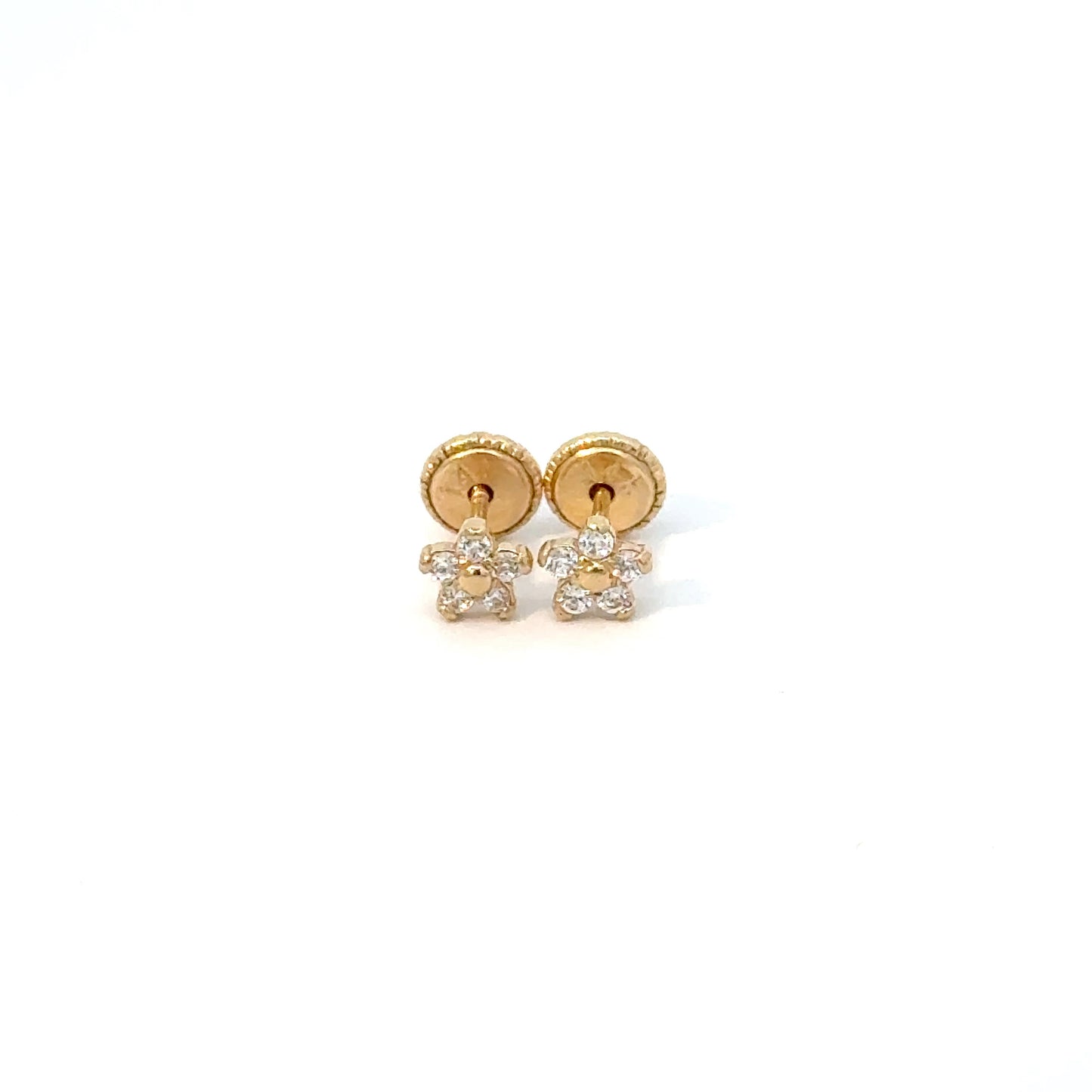 Cubic Zirconia Gold Flower Studs 0.5g 14k