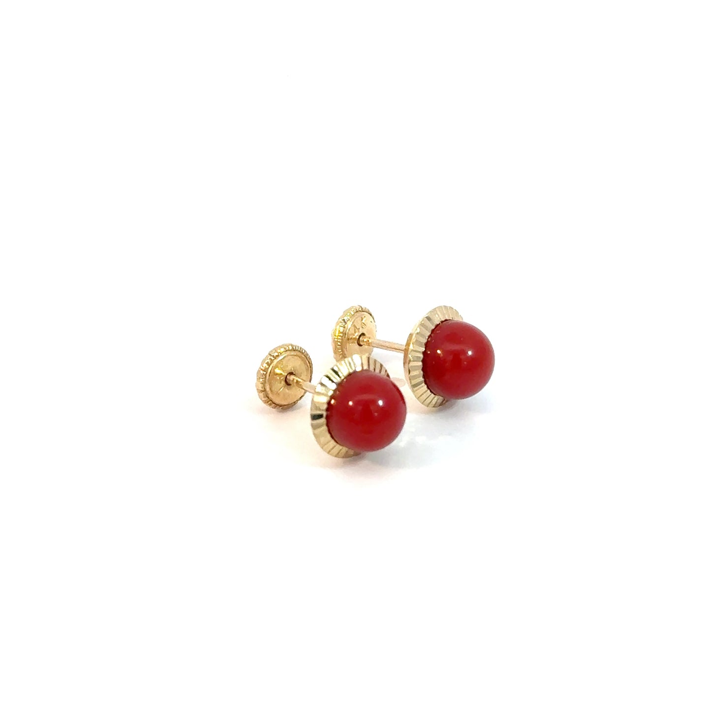 Red Stone Yellow Gold Stud Earrings 14K, 0.7g