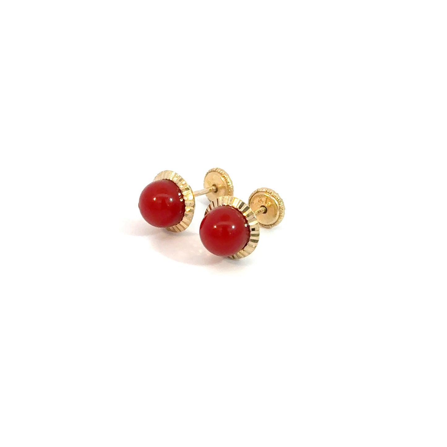 Red Stone Yellow Gold Stud Earrings 14K, 0.7g