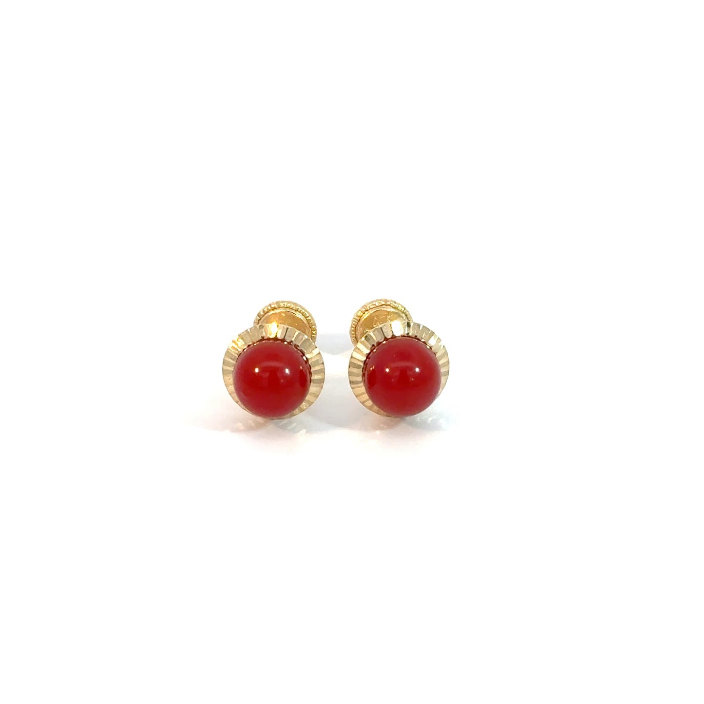 Red Stone Yellow Gold Stud Earrings 14K, 0.7g