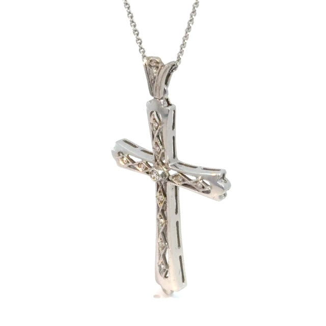 Cubic Zirconia White Gold Cross Charm 14K, 5.3g